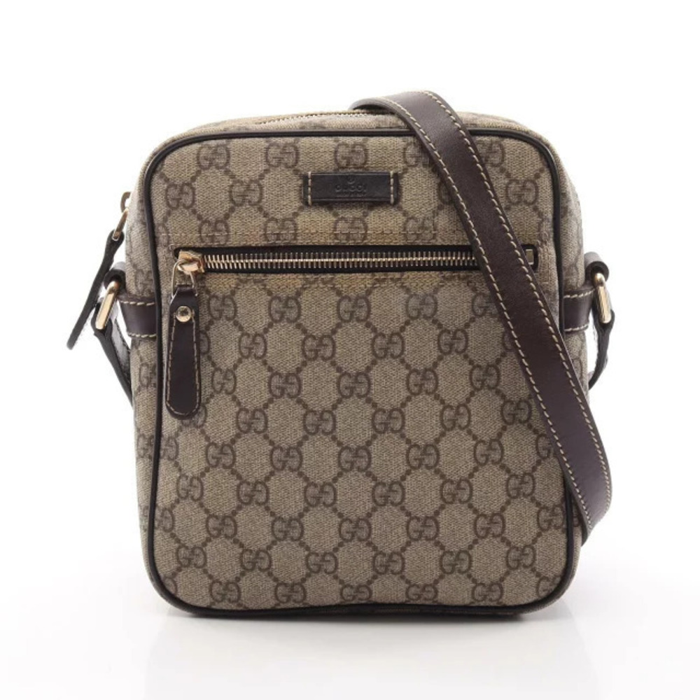 Gucci GG Supreme Shoulder Bag Canvas Leather Beige Cream Brown